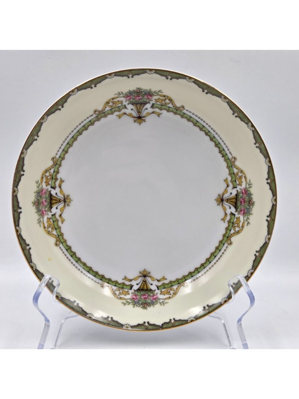 Noritake Penelope Set of 4 Coupe Soup Bowl Green Border Pink Roses Urn Gold Trim - Picture 4 of 4
